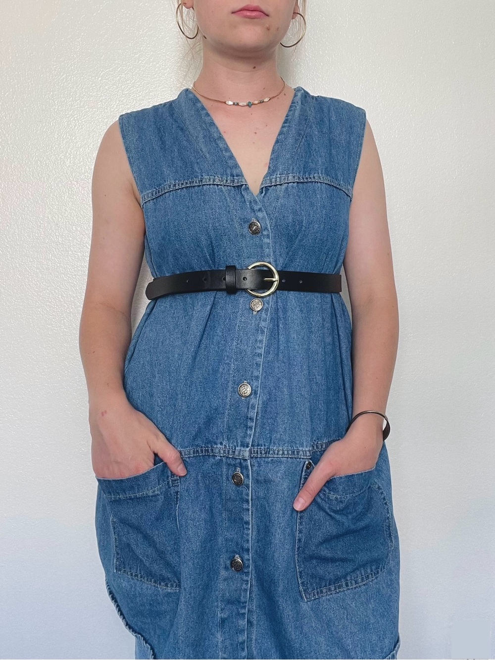 Unbranded | Vintage 90s Western Denim Long Top or Mini Dress Sleeveless Vest